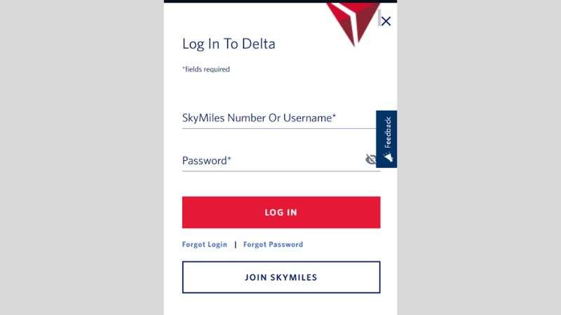 Enter your SkyMiles number or username, password and click on Log In.